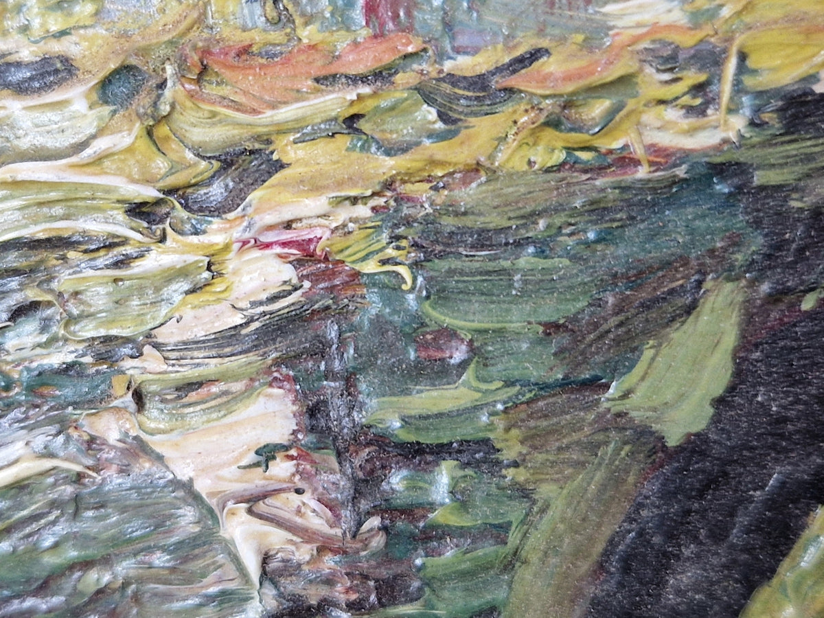 French vintage oil on board impressionist oil painting.