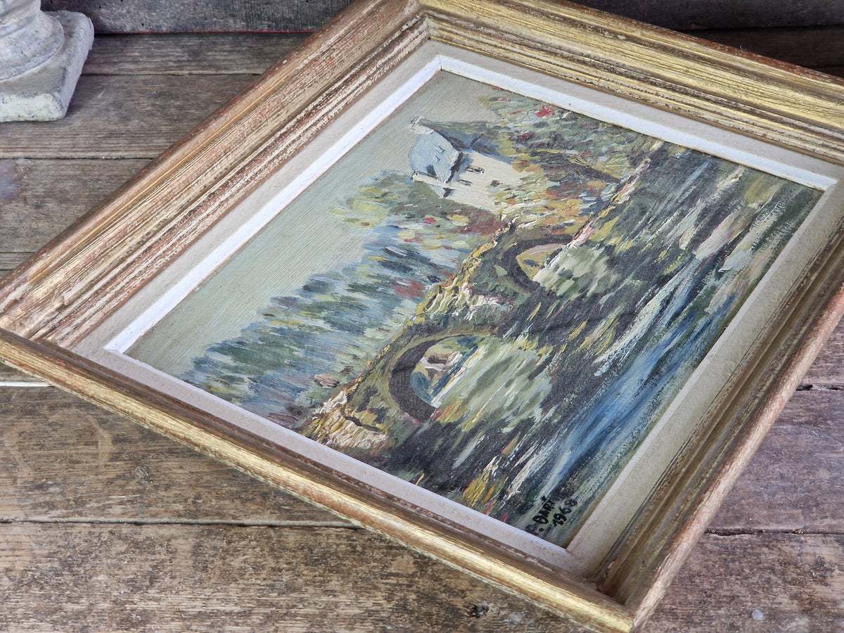 French vintage oil on board impressionist oil painting.