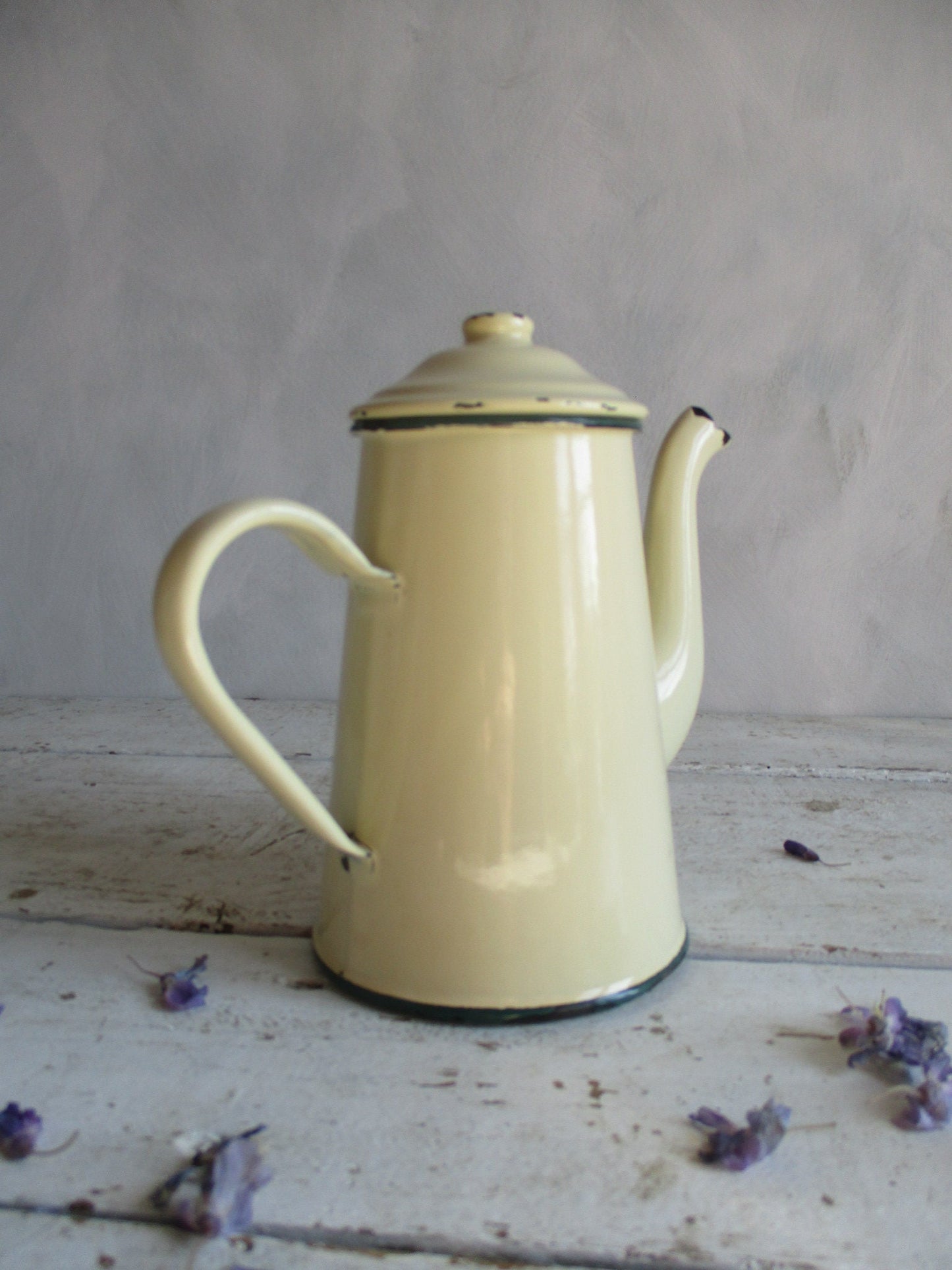 French enamel coffee pot. French enamelware.