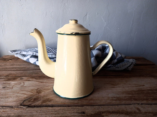 French enamel coffee pot. French enamelware.