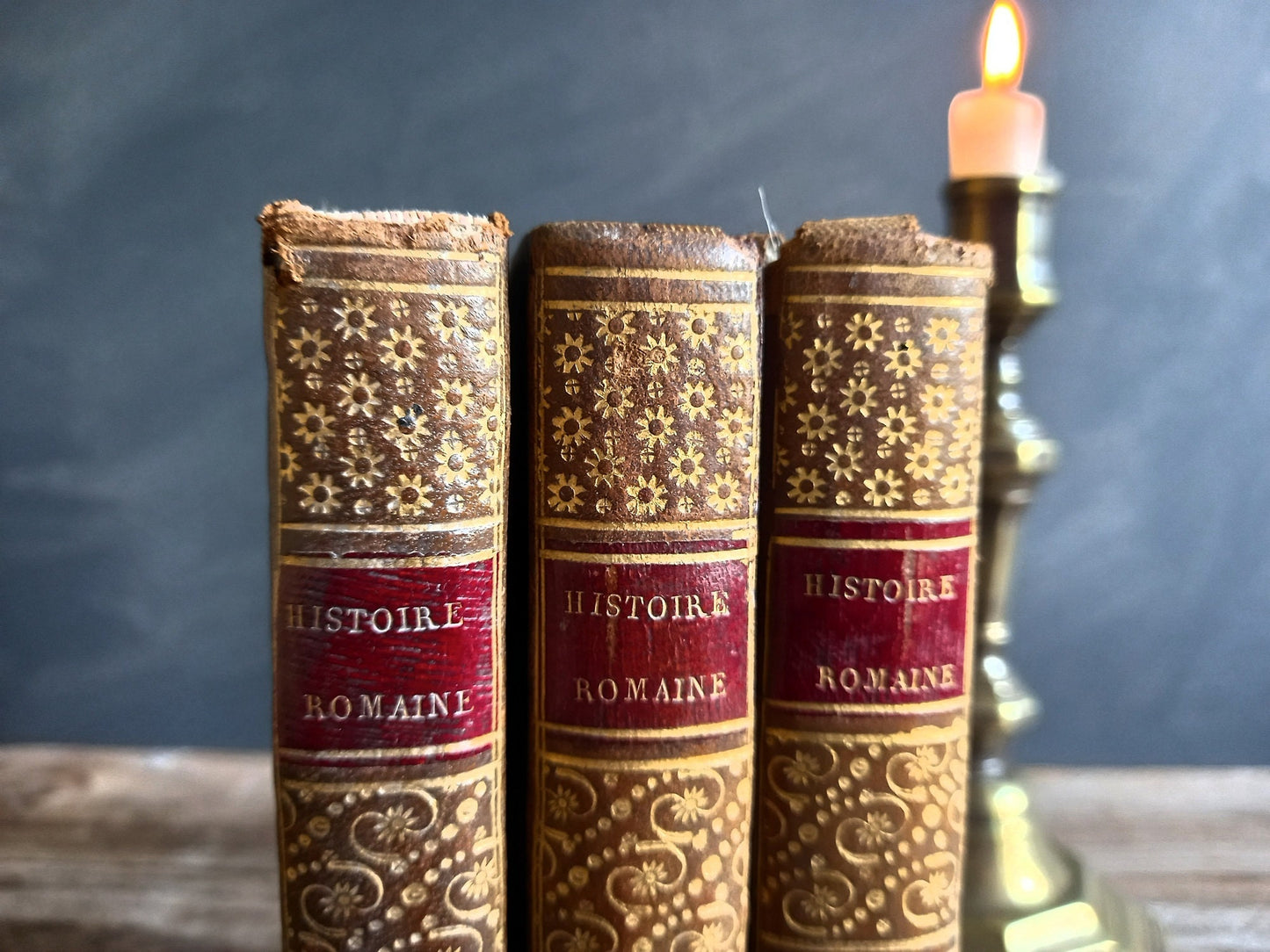 French antique books. Antiquarian books. Old books decor.