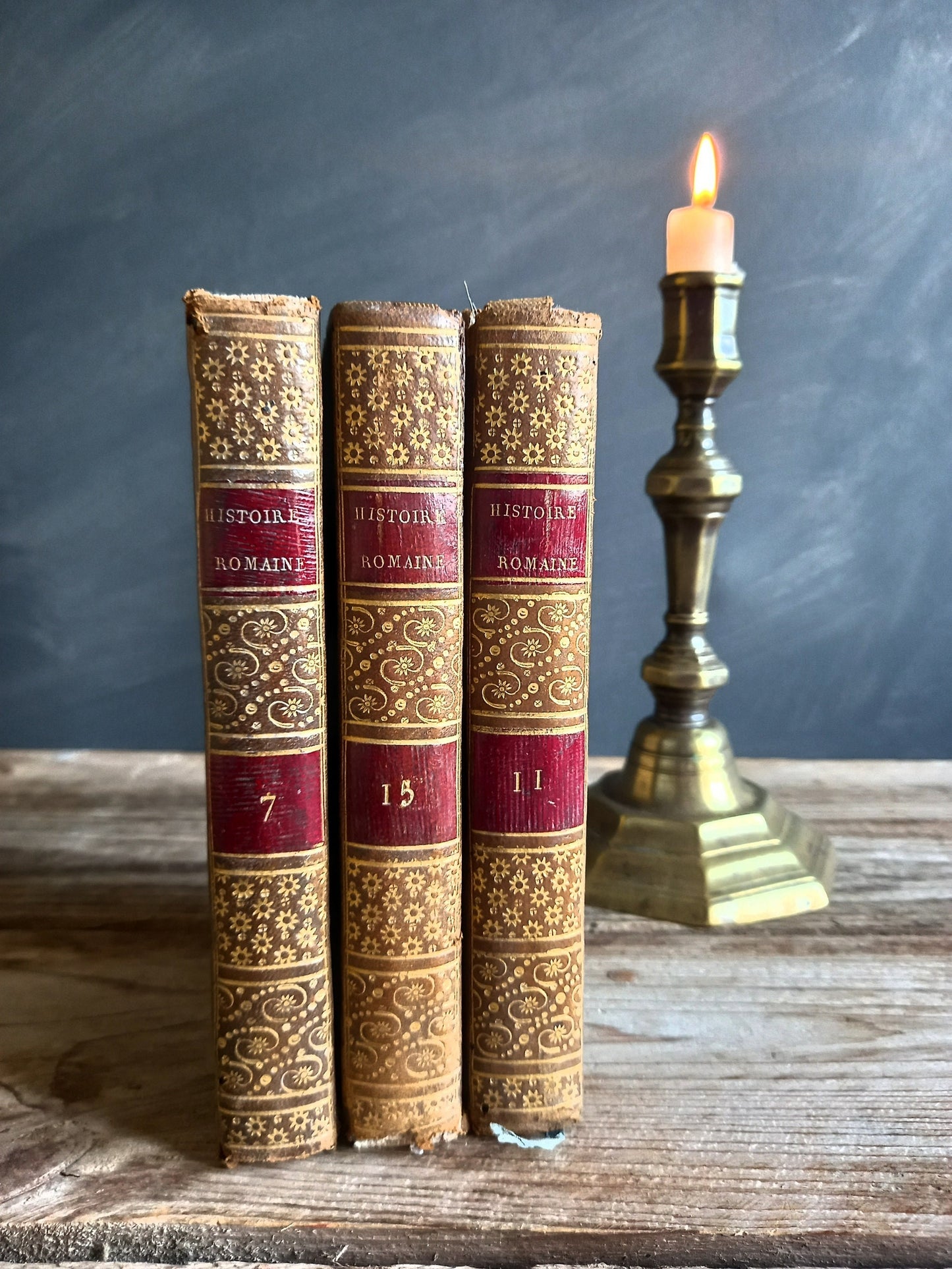 French antique books. Antiquarian books. Old books decor.