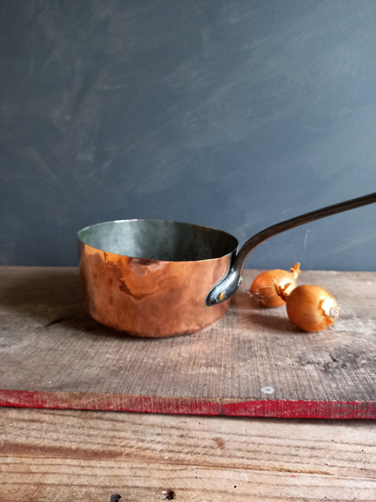 Antique copper pan.  19thC copper pan. Copper saucepan.