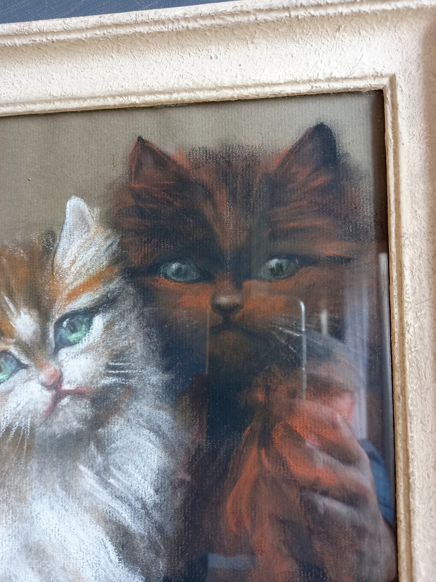 Pastel original français représentant un chaton : un cadeau vintage pour les amoureux des chats.