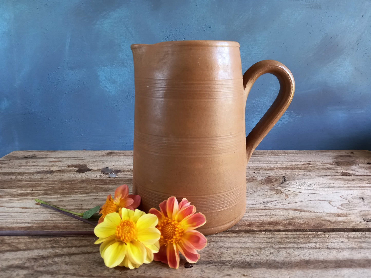 French Stoneware Jug, Rustic Farmhouse Pitcher, Normandy Pottery