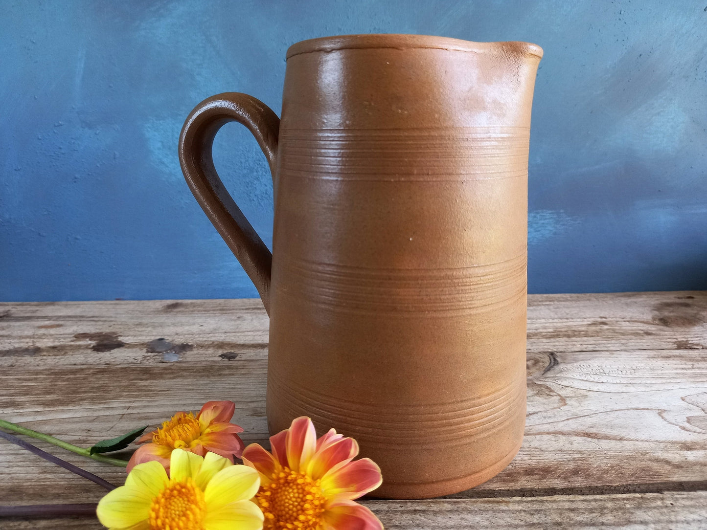 French Stoneware Jug, Rustic Farmhouse Pitcher, Normandy Pottery