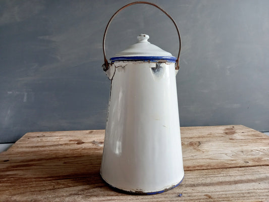 French white enamel dairy urn