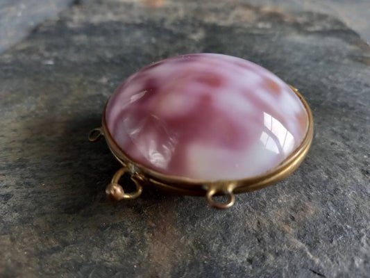 Antique shell rosary case. Shell and brass rosary purse.