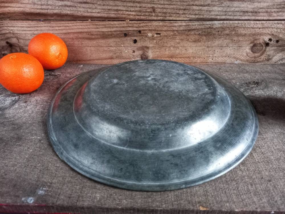 French antique pewter plate. Large antique pewter plate.