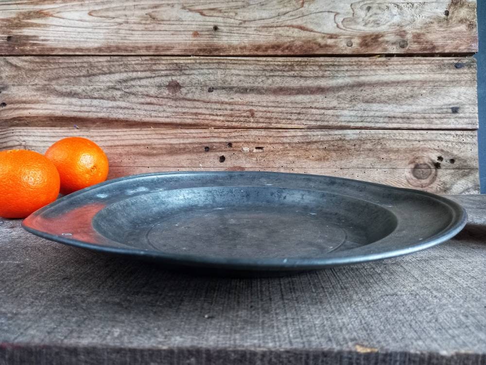 French antique pewter plate. Large antique pewter plate.