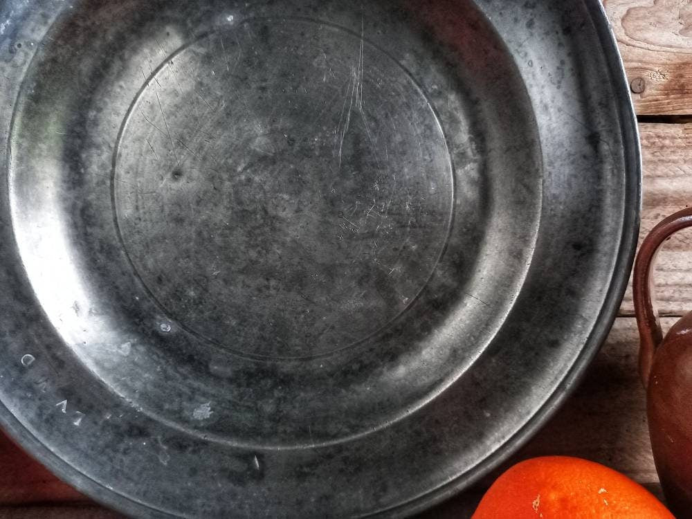 French antique pewter plate. Large antique pewter plate.