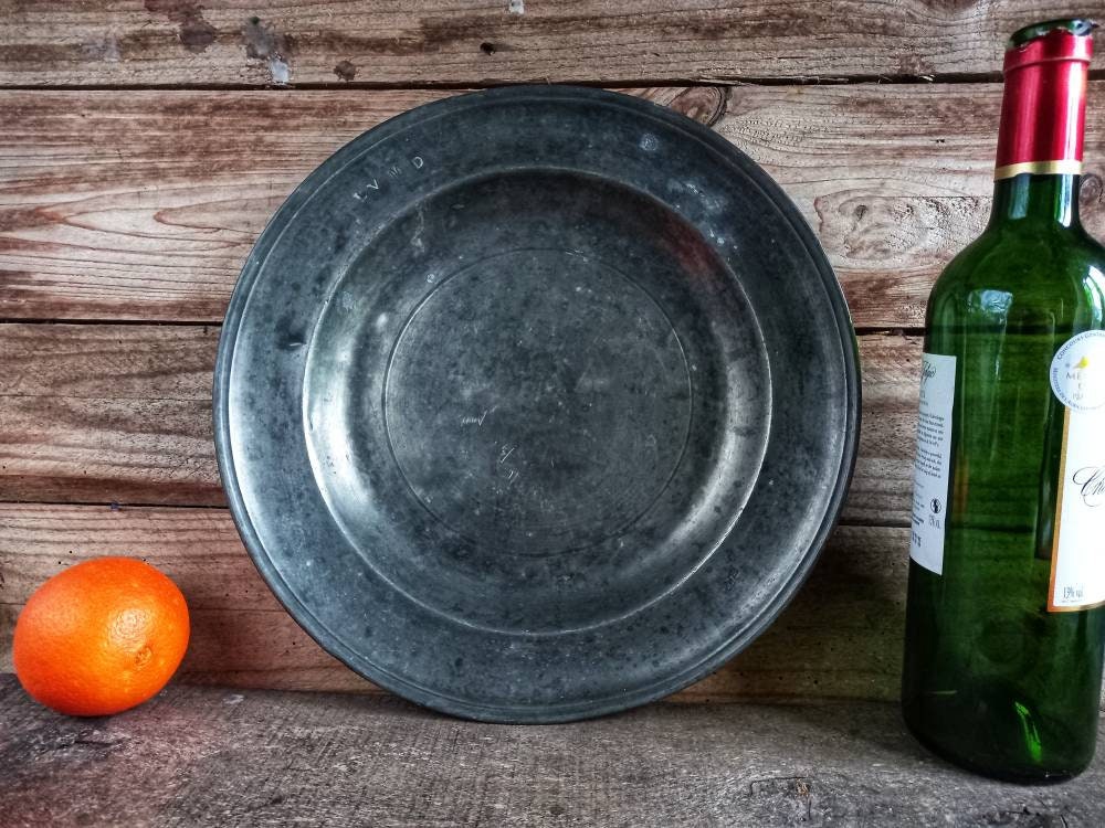 French antique pewter plate. Large antique pewter plate.
