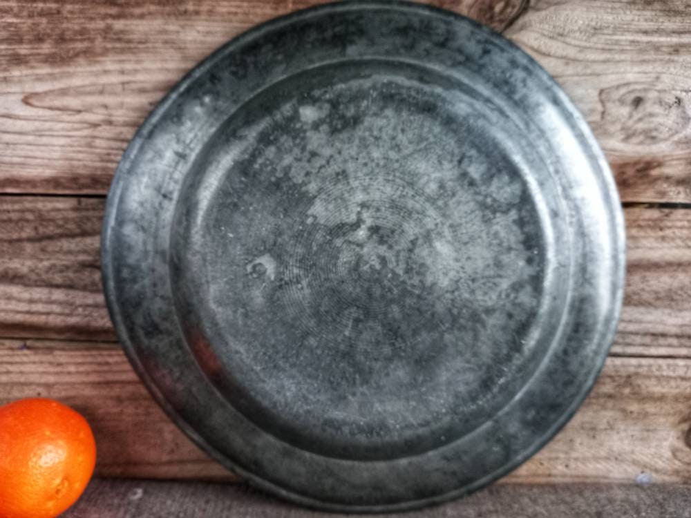 French antique pewter plate. Large antique pewter plate.