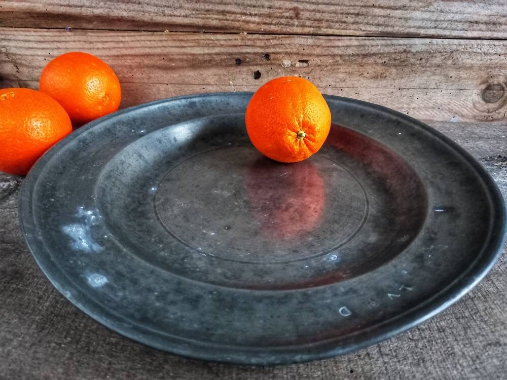 French antique pewter plate. Large antique pewter plate.
