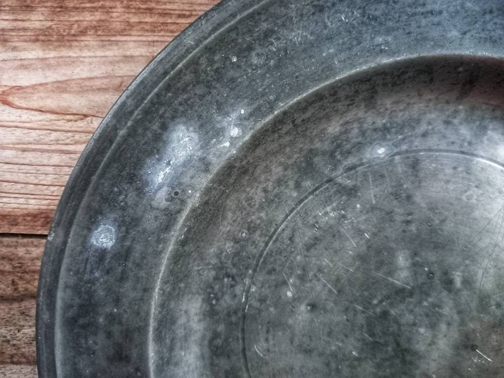 French antique pewter plate. Large antique pewter plate.