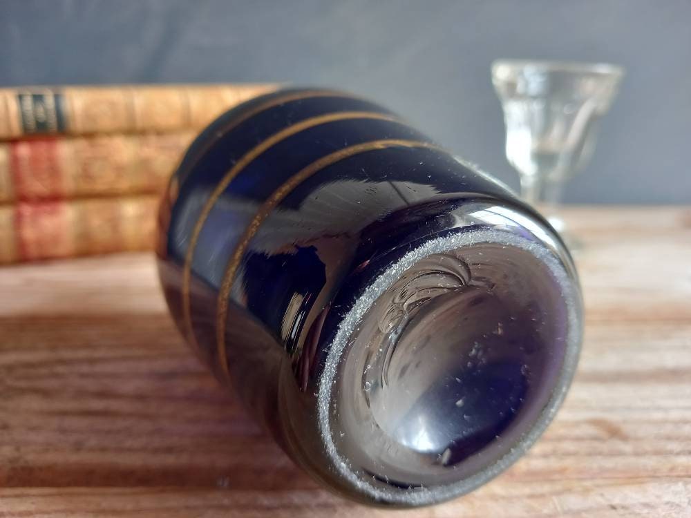 Antique blue Brandy bottle. Old blue bottle. Regency bottle. Antique decanter.
