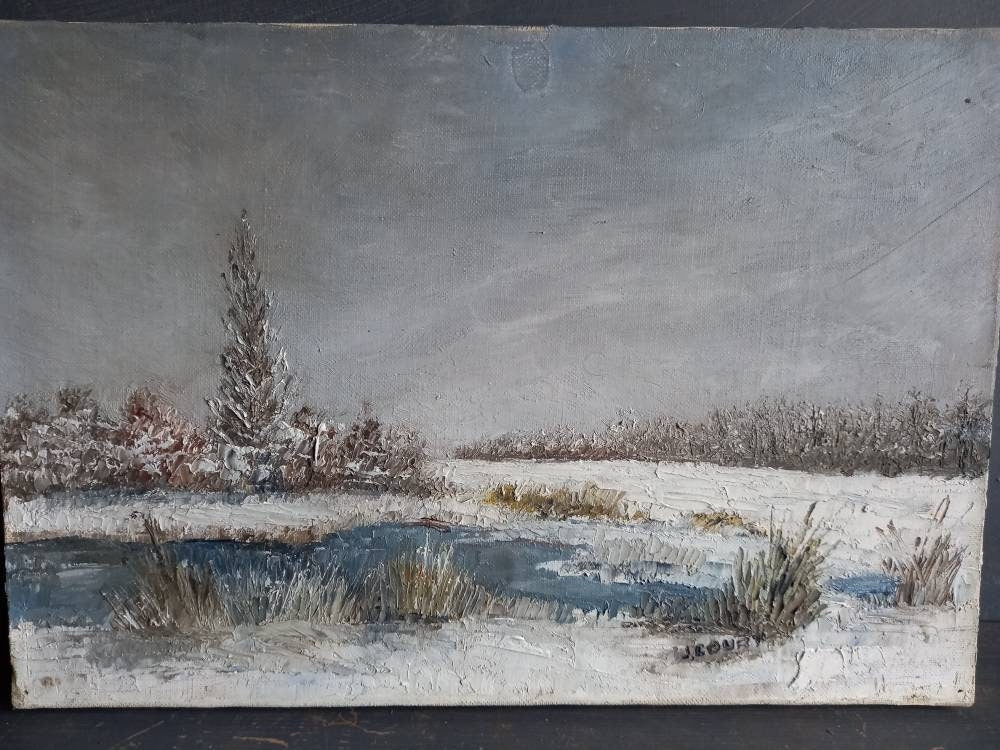 French oil painting. French art. Snow scene oil painting.