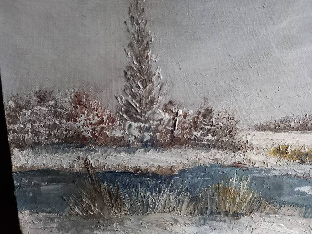 French oil painting. French art. Snow scene oil painting.