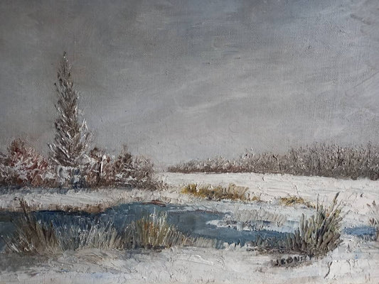 French oil painting. French art. Snow scene oil painting.