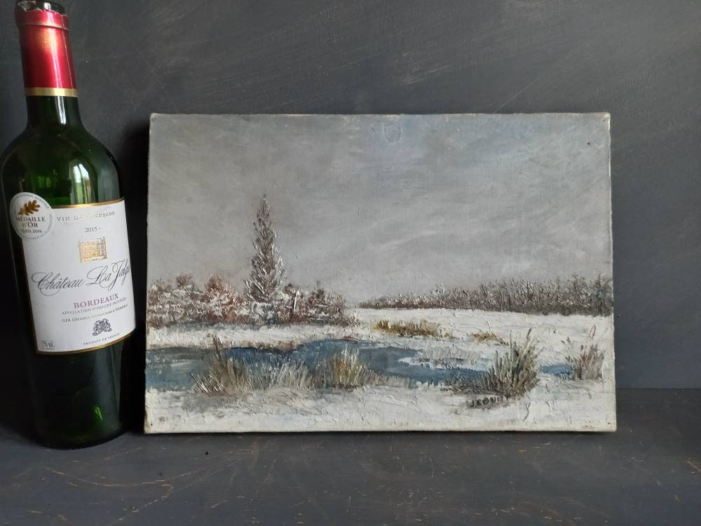 French oil painting. French art. Snow scene oil painting.