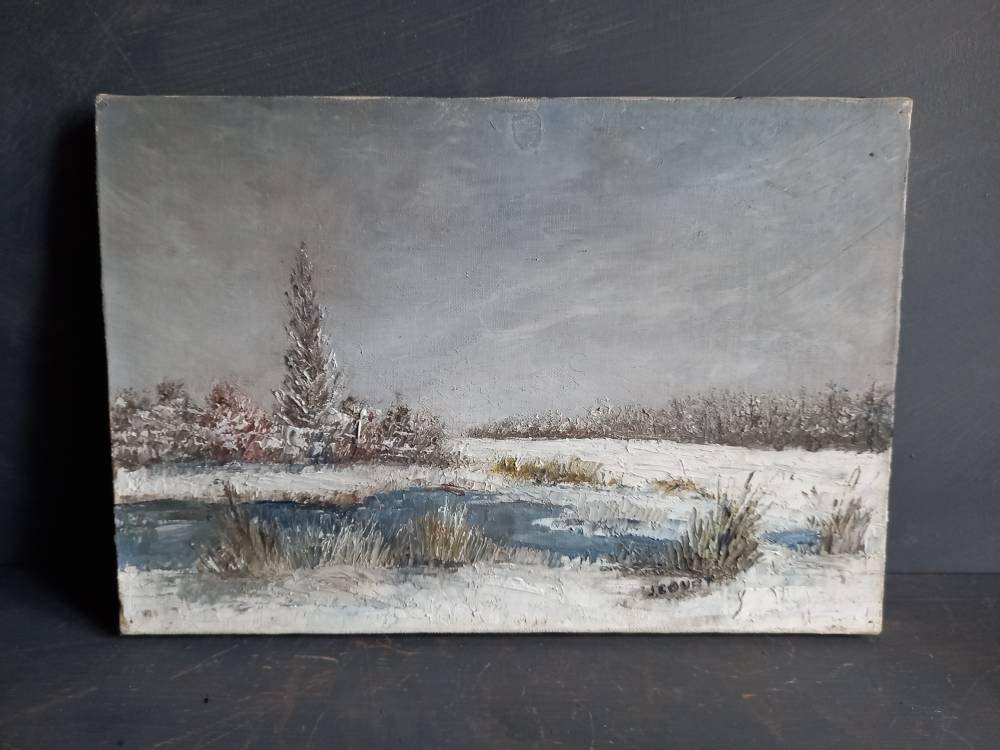 French oil painting. French art. Snow scene oil painting.