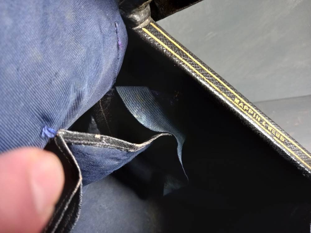 Mappin and Webb black leather antique vanity case. Mappin and Webb luggage.