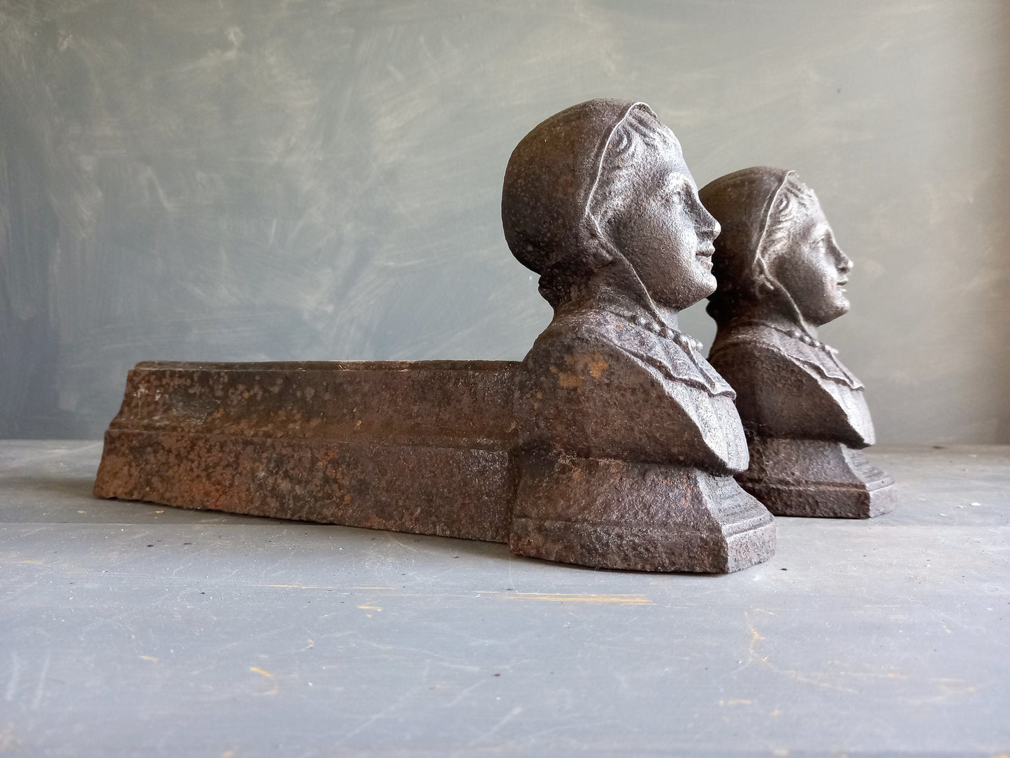 French antique andirons. Andirons. Fireplace dogs. Antique chenets.