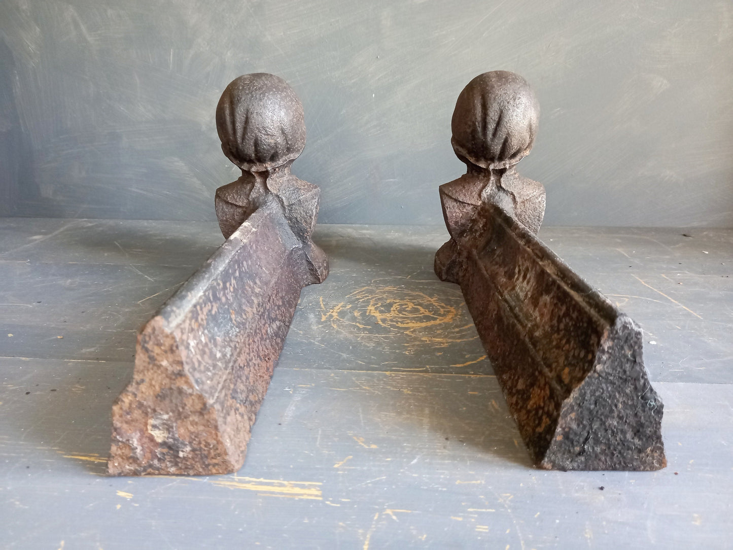 French antique andirons. Andirons. Fireplace dogs. Antique chenets.