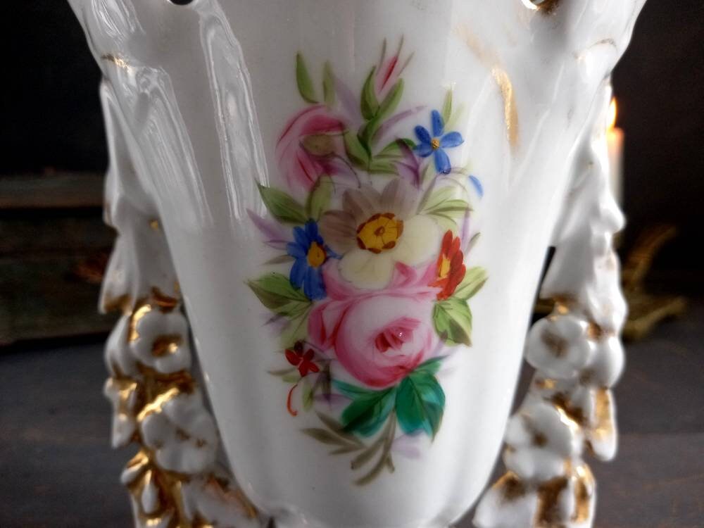 19th Century Paris Porcelain Vase, Floral Gilt Highlights