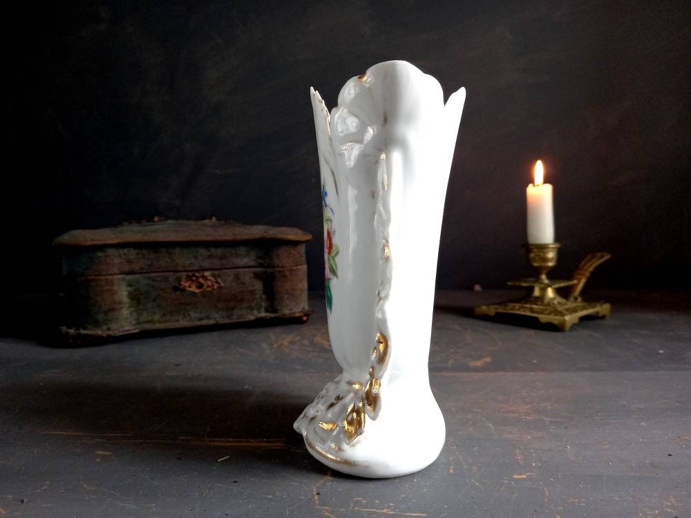 19th Century Paris Porcelain Vase, Floral Gilt Highlights