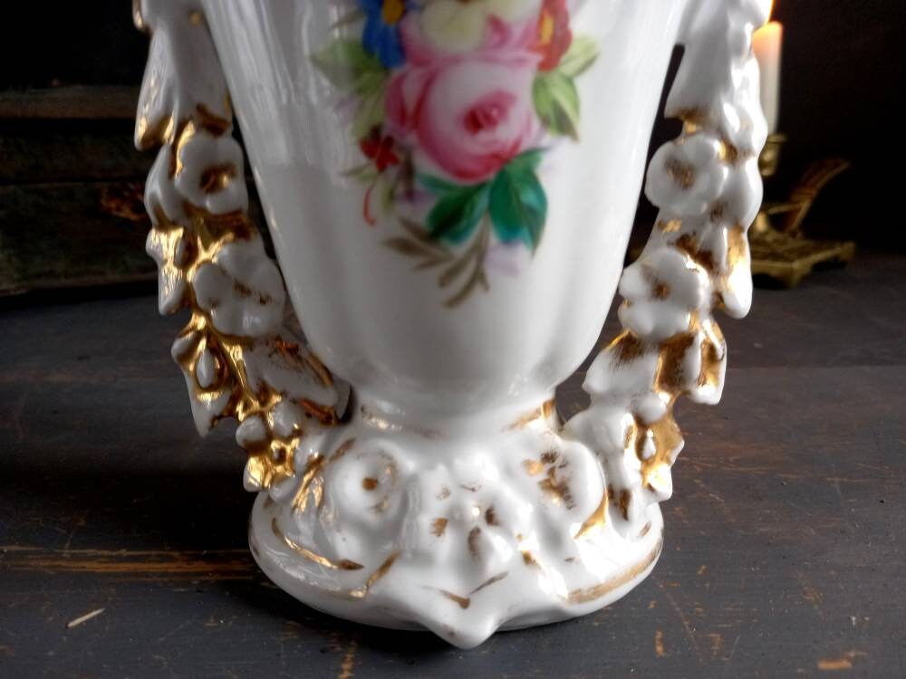 19th Century Paris Porcelain Vase, Floral Gilt Highlights
