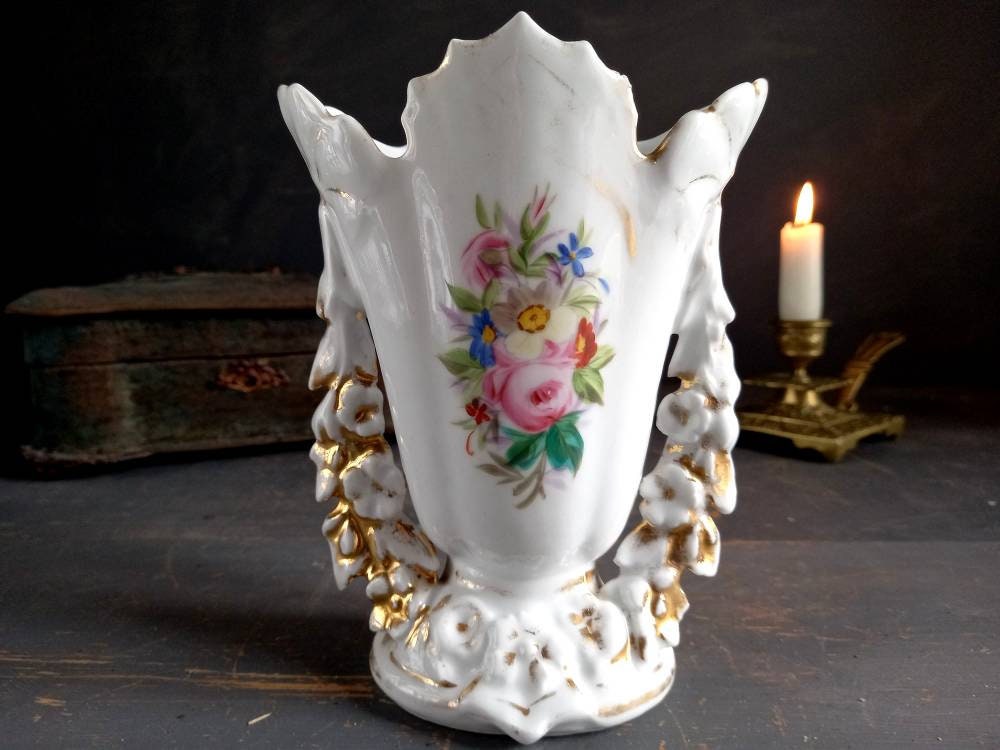 19th Century Paris Porcelain Vase, Floral Gilt Highlights