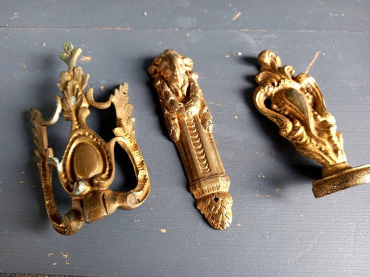 French antique ormolu mounts. French Bronze furniture pediments.