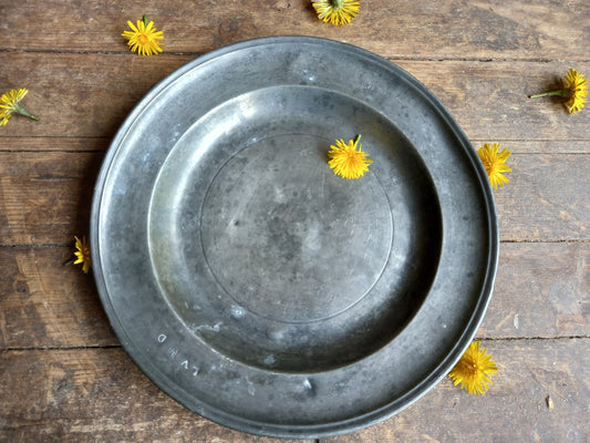 French antique pewter plate. Large antique pewter plate.