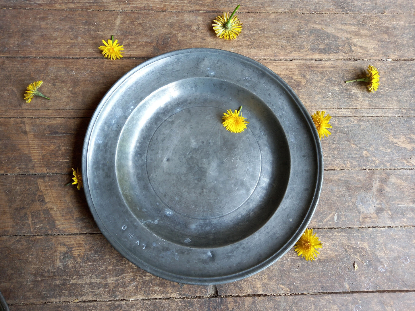 French antique pewter plate. Large antique pewter plate.