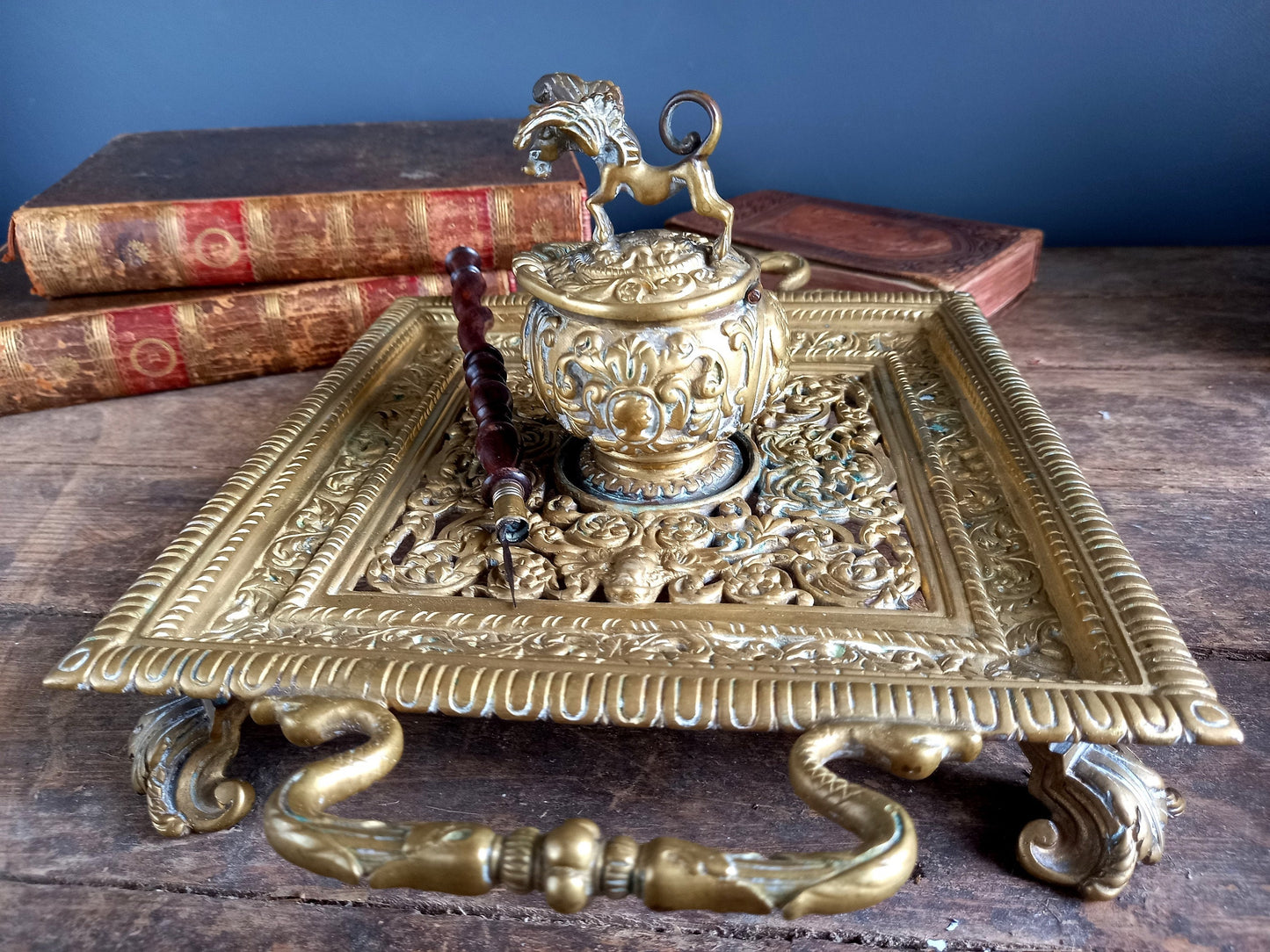 Antique bronze inkwell. French 19th century inkwell.