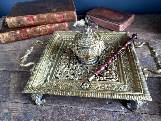 Antique bronze inkwell. French 19th century inkwell.