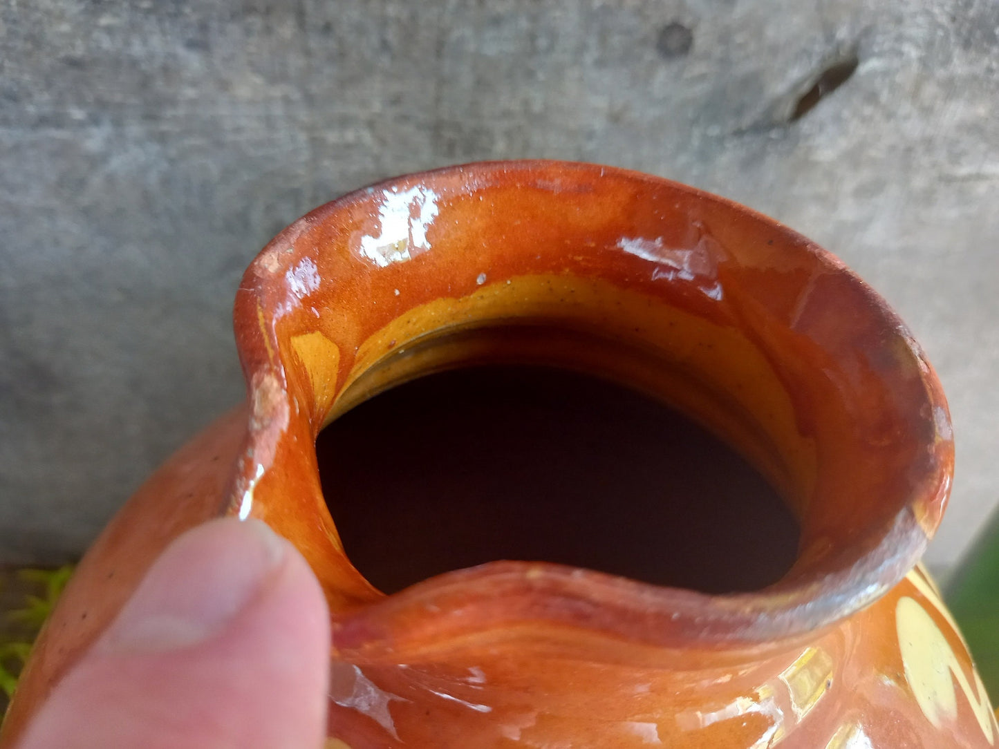Large French vintage country jug decorated with slip.