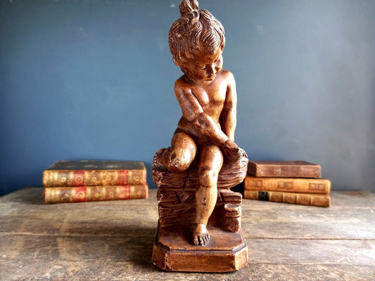 French shabby chic plaster bust. French vintage Putti statue.