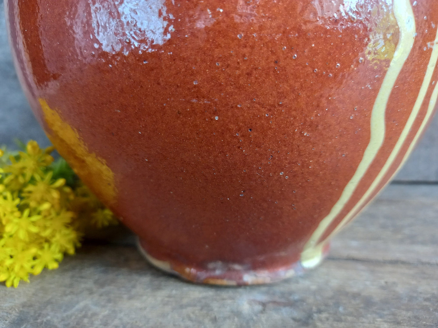 Large French vintage country jug decorated with slip.