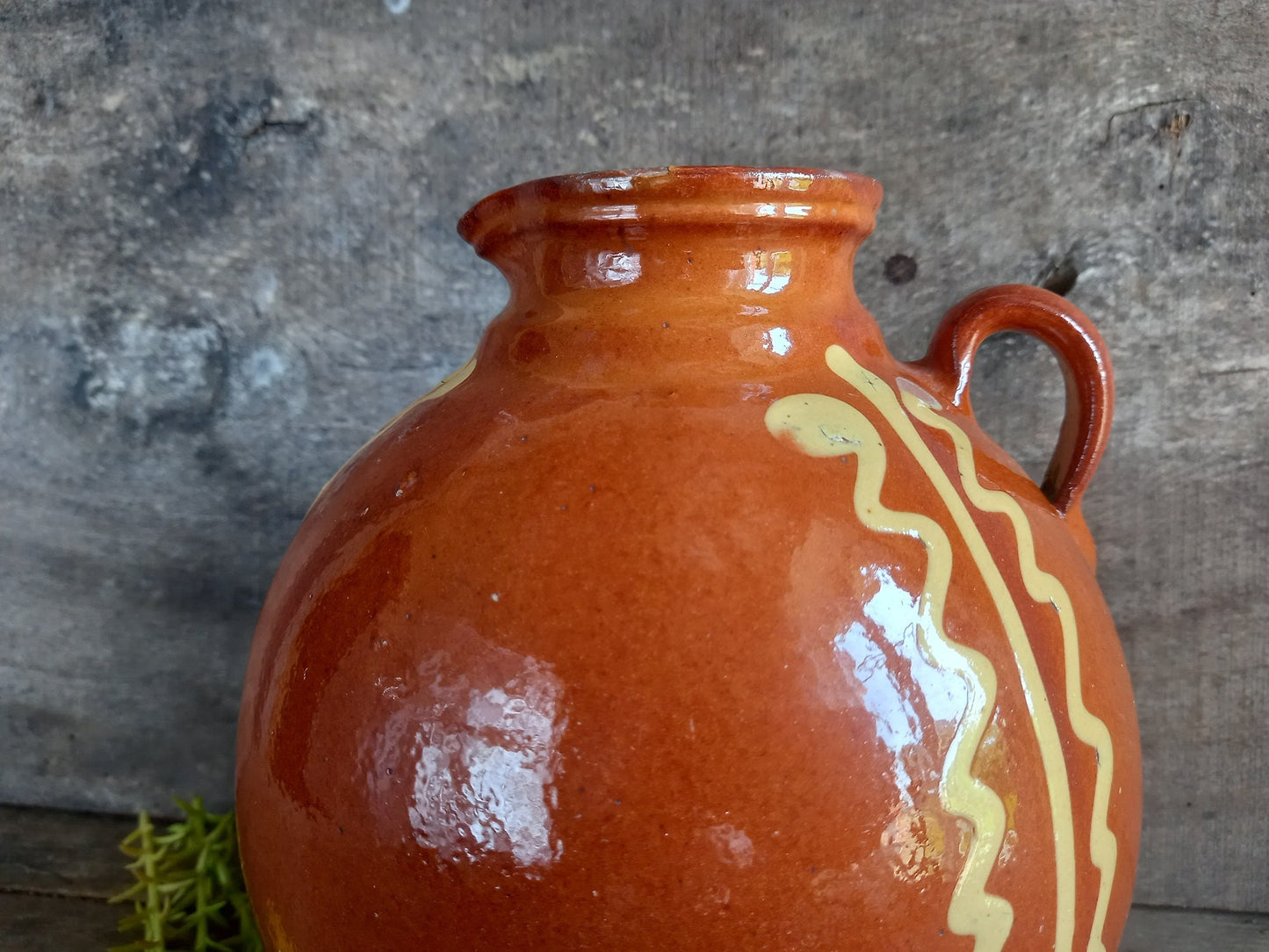 Large French vintage country jug decorated with slip.
