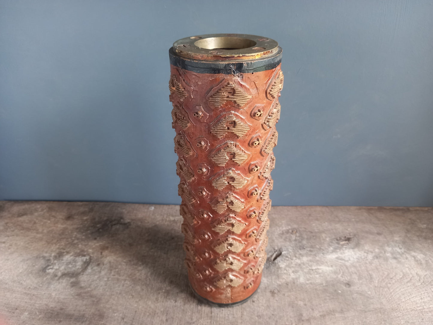Antique wallpaper printing roller. Wood print roller.