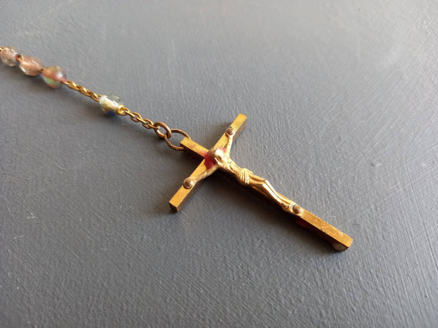 Rosary with glass beads and gold toned fittings