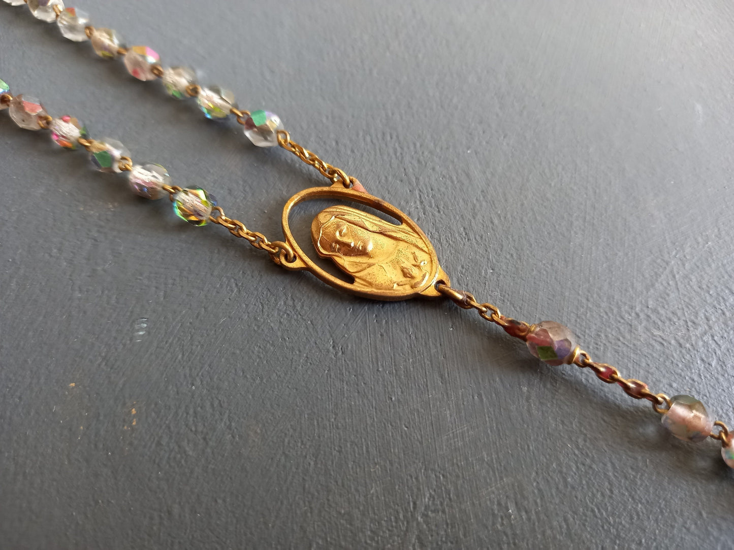 French vintage glass bead rosary.