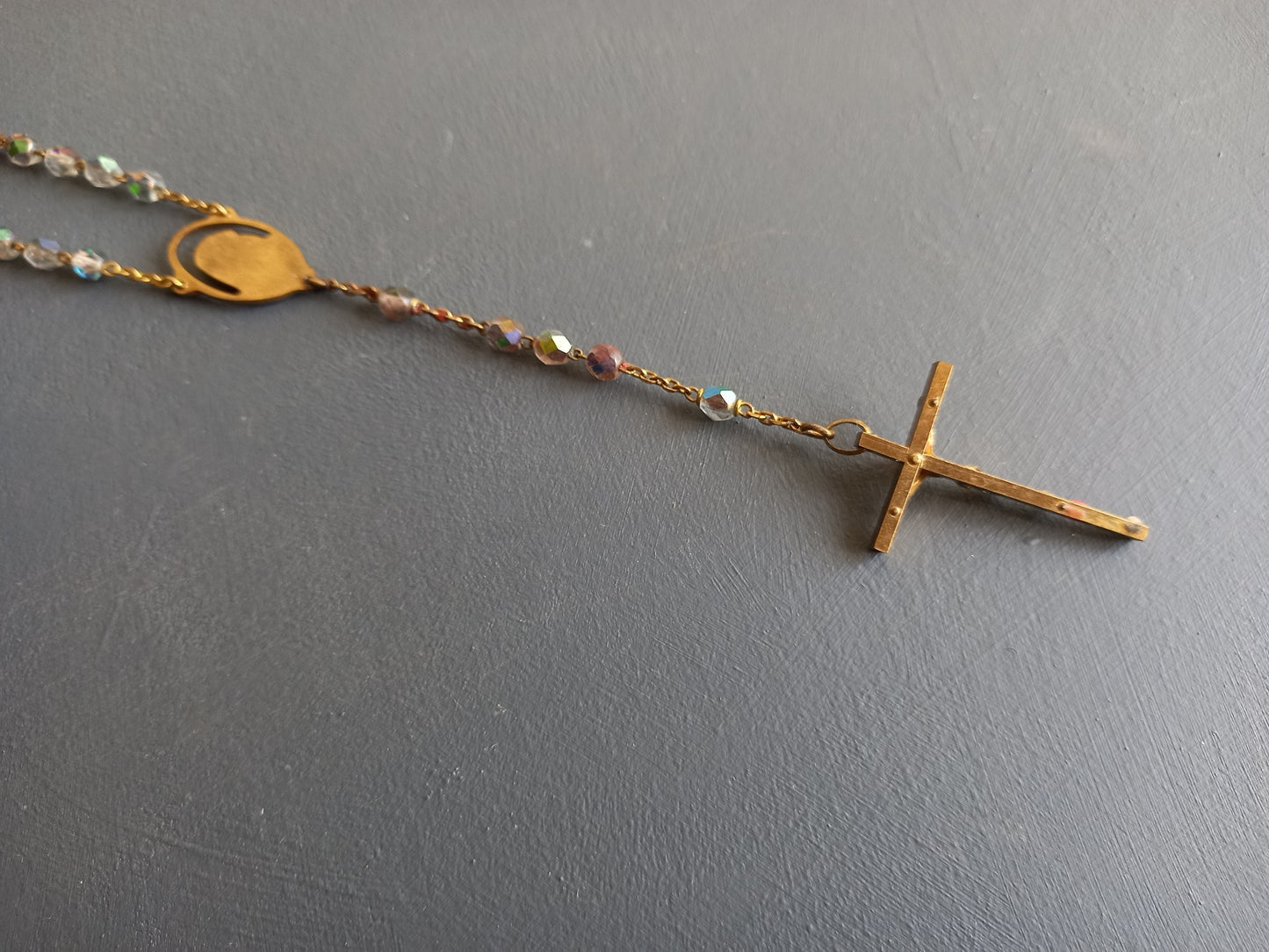 French vintage glass bead rosary.