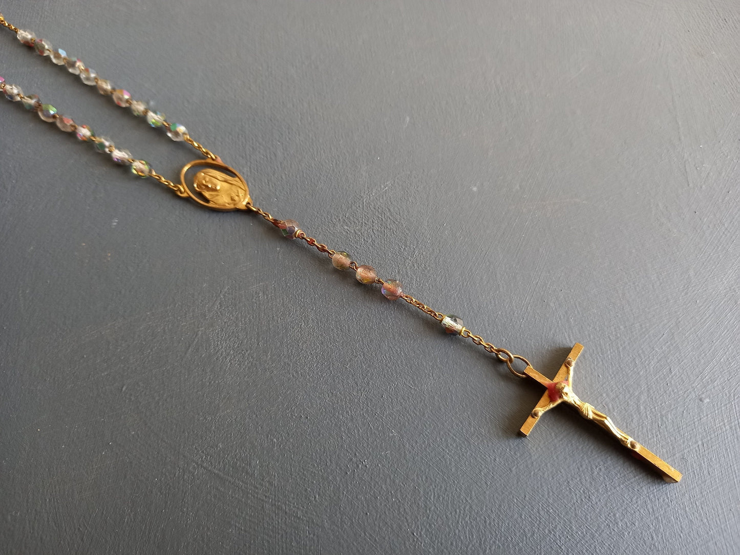 French vintage glass bead rosary.