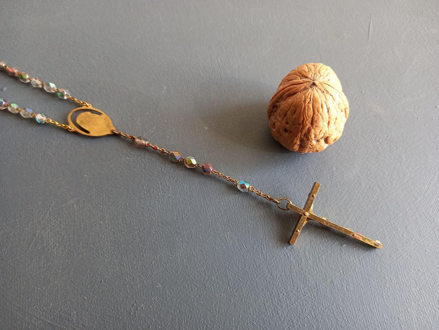 French vintage glass bead rosary.