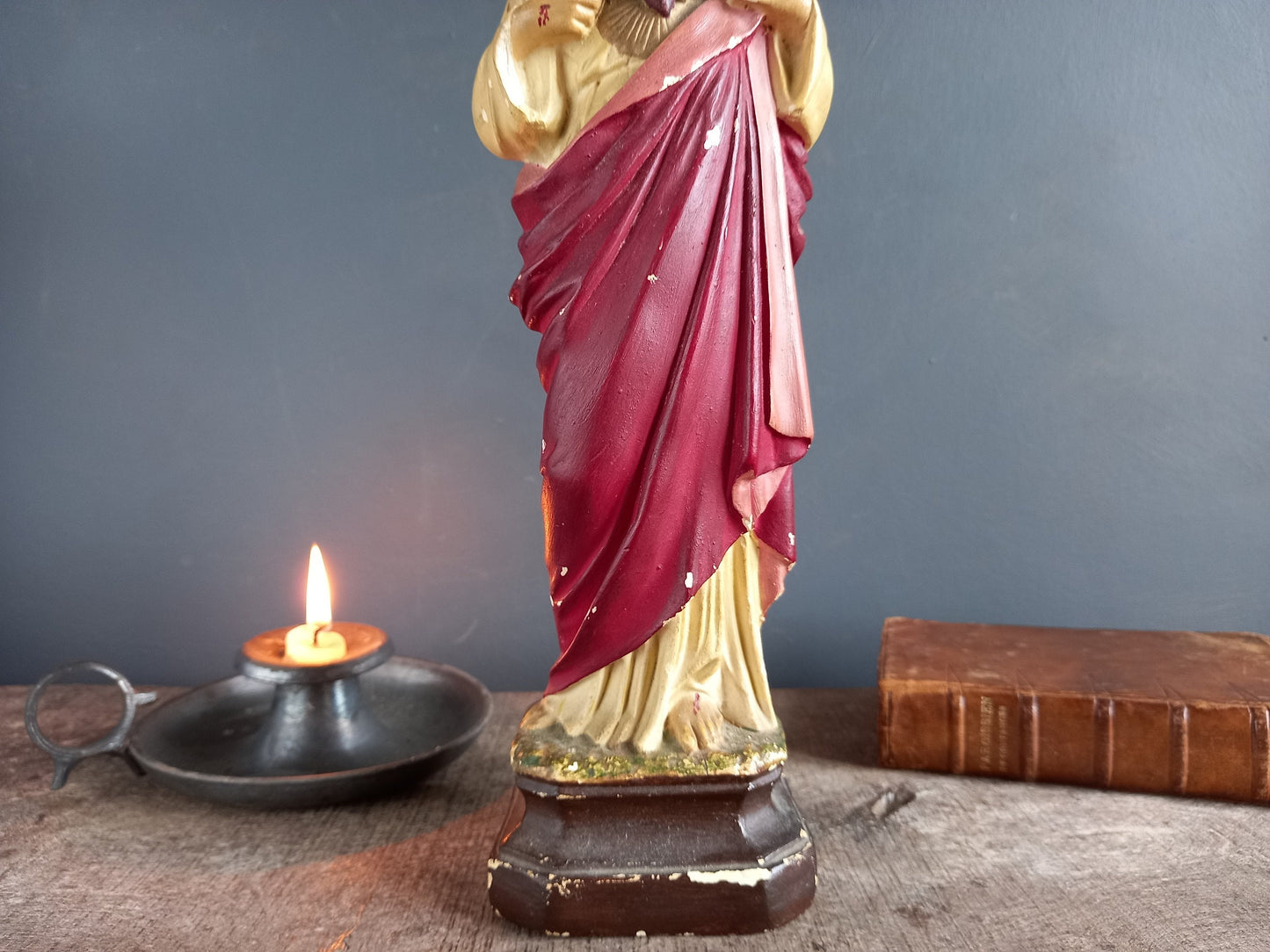 French antique Jesus statue. Religious statue.