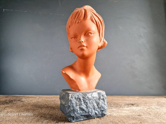 French bust of girl. Vintage bust. French statue. 1950s statue.