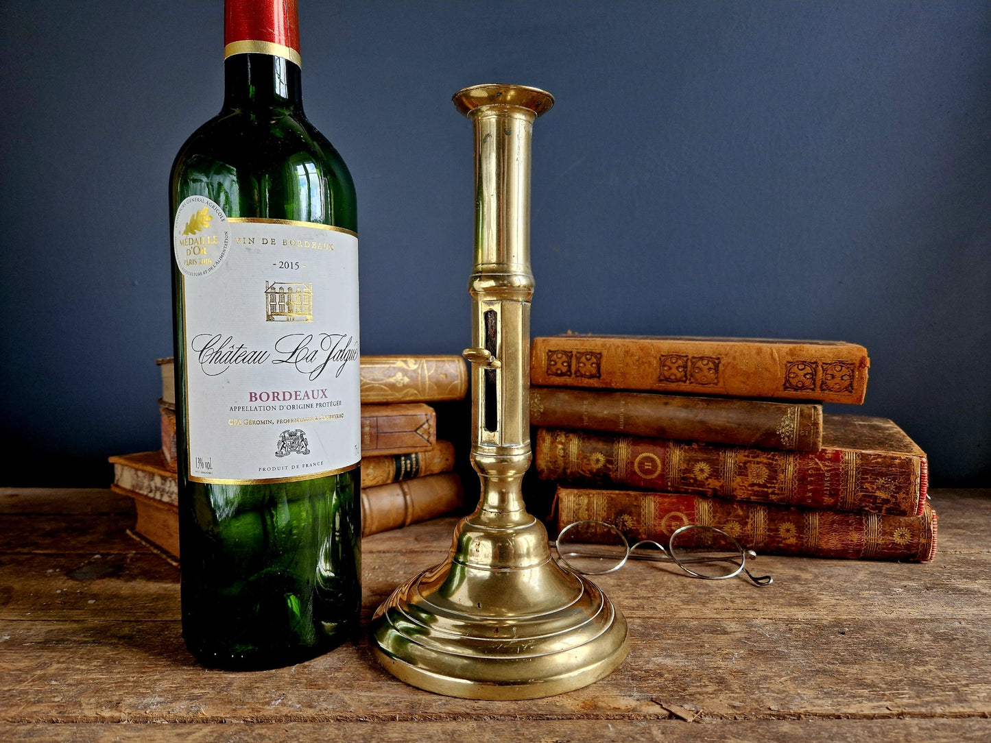 French antique candleholder Antique brass candlestick.